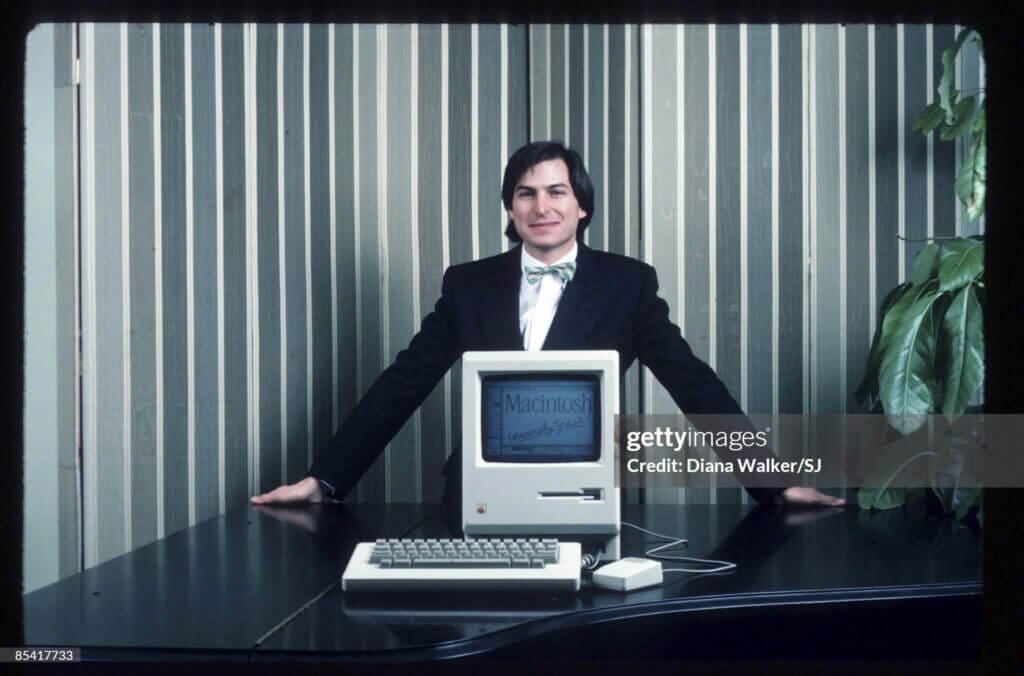 Steve Jobs, Time, 1984(Publicist Approval Needed) NEW YORK: Apple Computer founder Steve Jobs with a Macintosh computer in New York City in 1984. IMAGE PREVIOUSLY A PART OF THE TIME & LIFE COLLECTION. (Photo by Diana Walker/SJ/Contour by Getty Images)