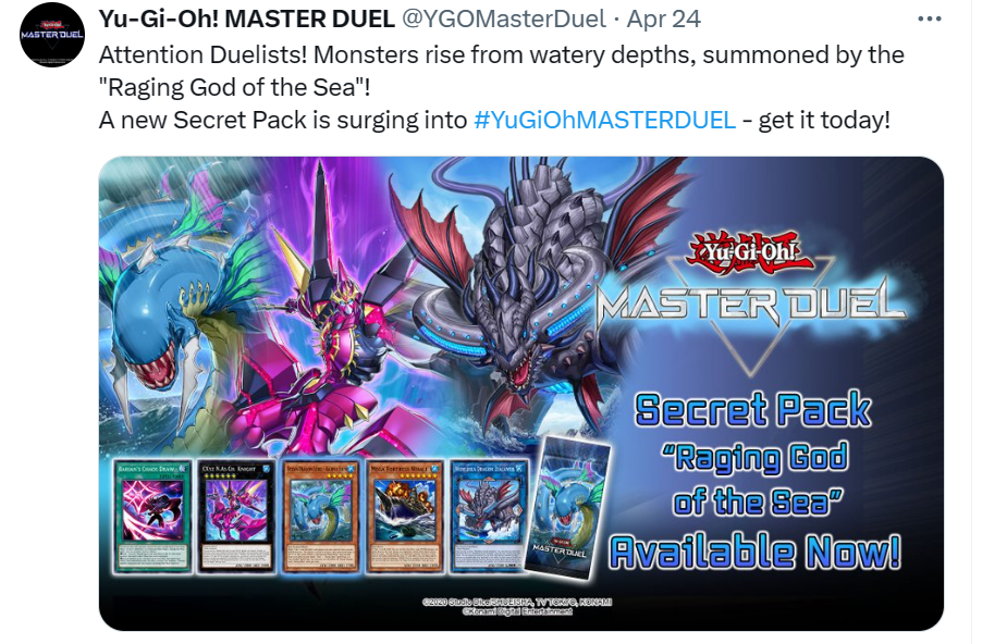 Yu-Gi-Oh announcing the Master Duel pack on Twitter.