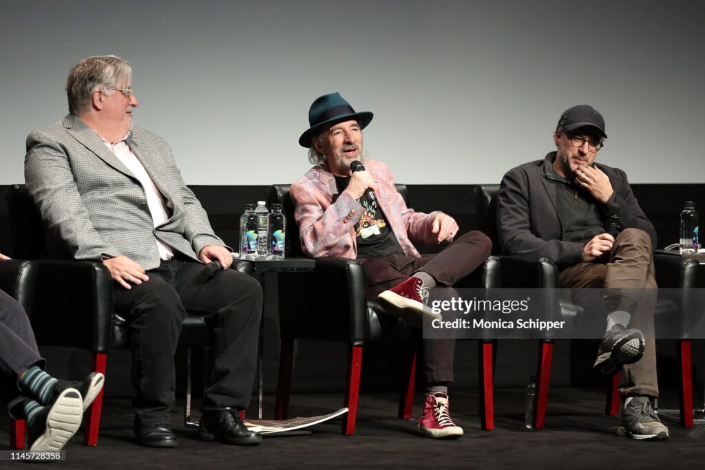 NEW YORK, NEW YORK - APRIL 28: (L-R) Creator and Executive Producer Matt Groening, actor and voice of multiple characters Harry Shearer, and Executive Producer Matt Selman, speak on stage at "Tribeca TV: The Simpsons 30th Anniversary" during the 2019 Tribeca Film Festival at BMCC Tribeca PAC on April 28, 2019 in New York City. (Photo by Monica Schipper/Getty Images for Tribeca Film Festival)