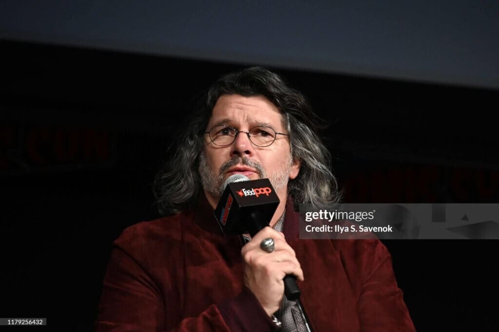 New York Comic Con 2019 - Day 3NEW YORK, NEW YORK - OCTOBER 05: Ronald D. Moore speaks on stage during Outlander panel at New York Comic Con 2019 Day 3 at Jacob K. Javits Convention Center on October 05, 2019 in New York City. (Photo by Ilya S. Savenok/Getty Images for ReedPOP )