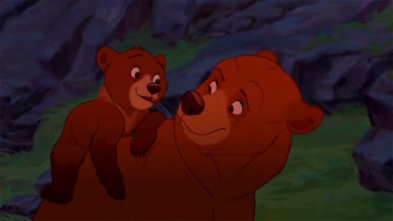 Kenai and Koda, the two main characters from Disney's Brother Bear, joking with each other.