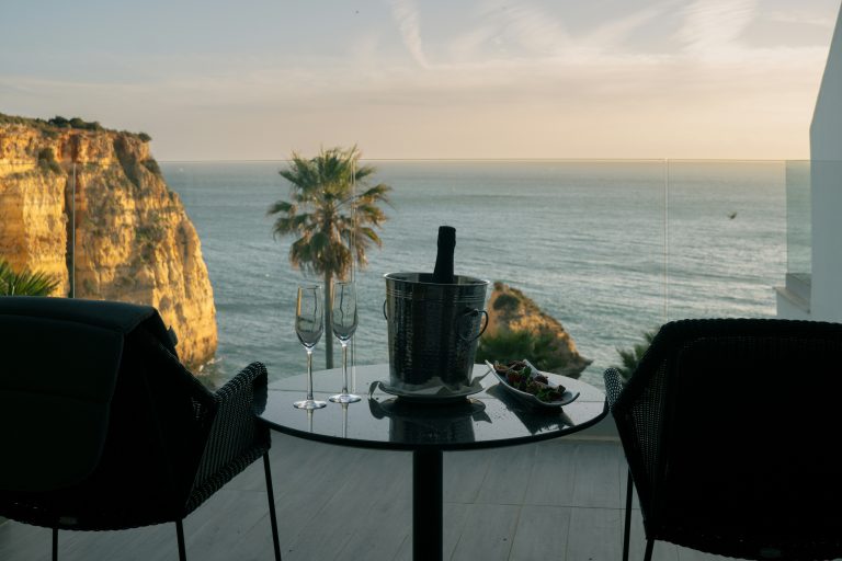 Luxury travel: Champagne breakfast on a balcony in Portugal