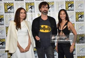 Batman Caped Crusader cast members Minnie Driver, Hamish Linklater, and Jamie Chung.