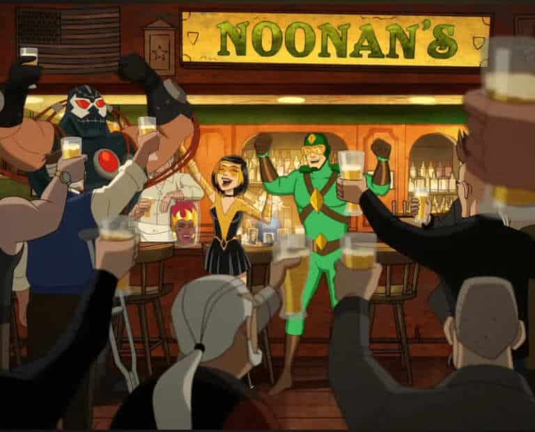 Kite-Man Hell Yeah, Kite Man, Golden Glider, Bane, DC Comics, animated, sitcom, show, cartoon, adult, bar, Noonan's, supervillains