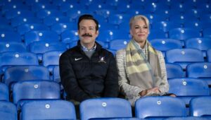 Jason Sudeikis and Hannah Waddingham in Ted Lasso. Photo courtesy of Apple TV.