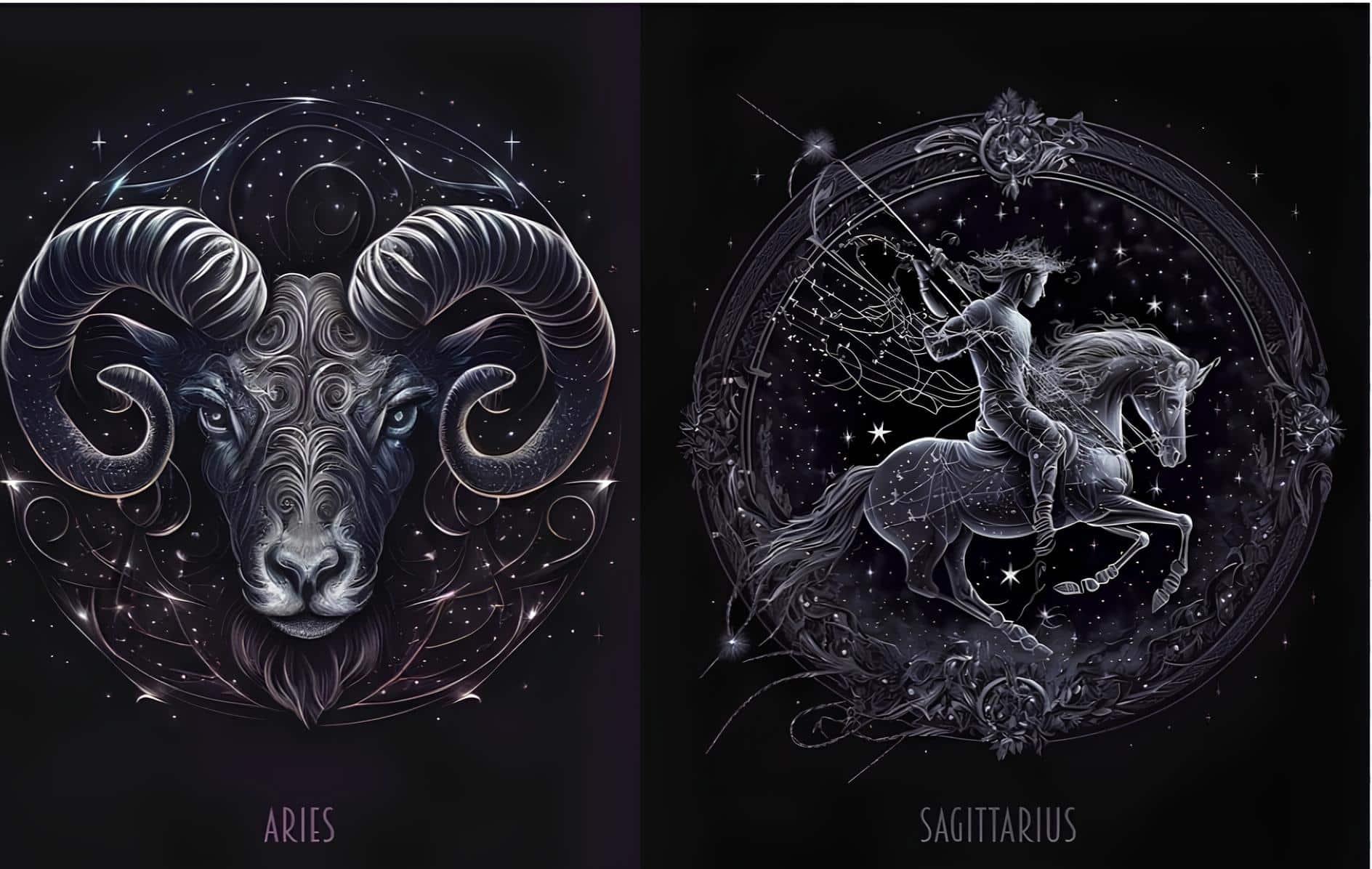 aries, sagittarius, ram, archer, centaur, zodiac, astrology