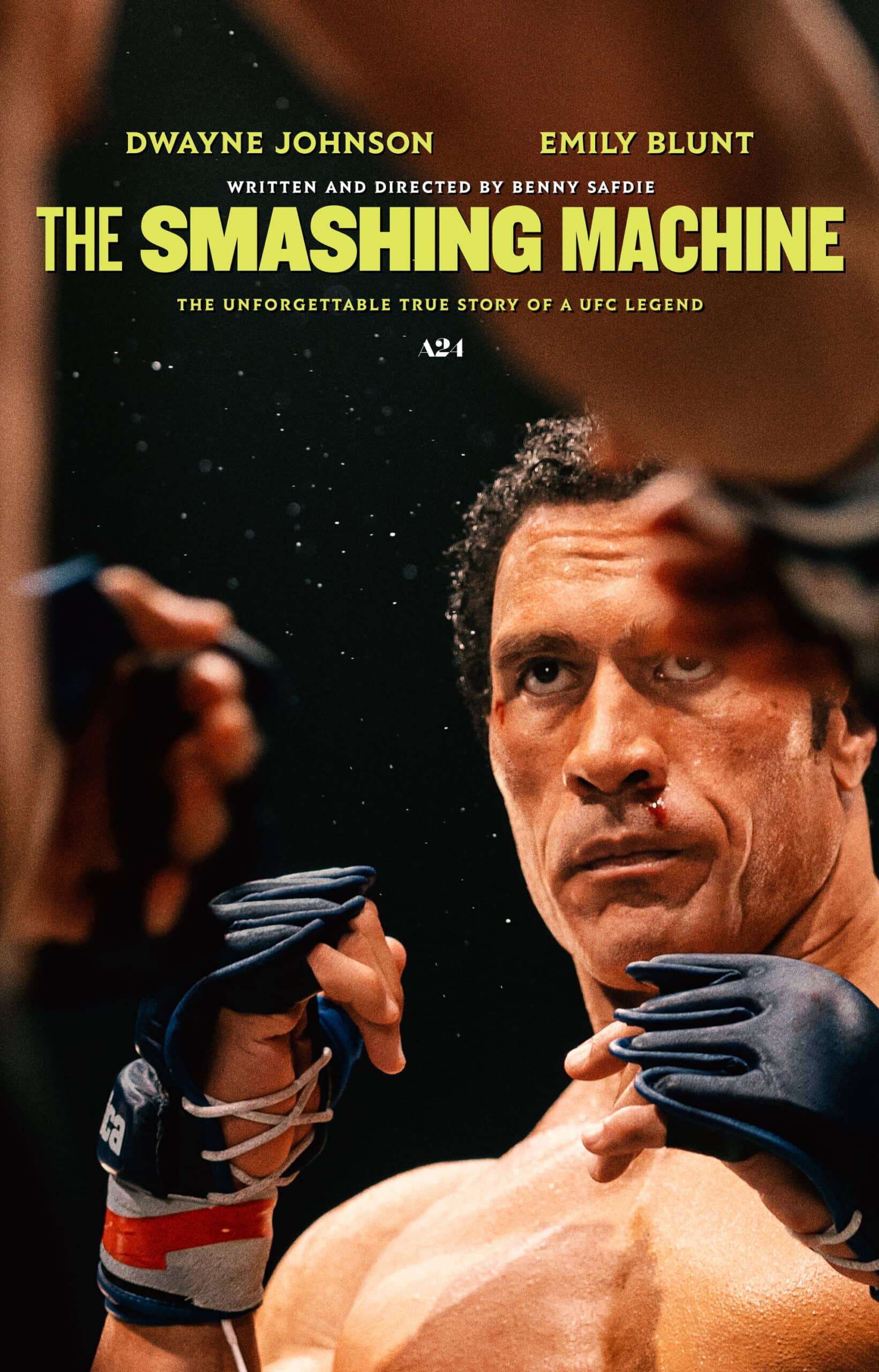 The Smashing Machine with Dwayne Johnson movie poster courtesy of A24 Smashing Machine Trailer