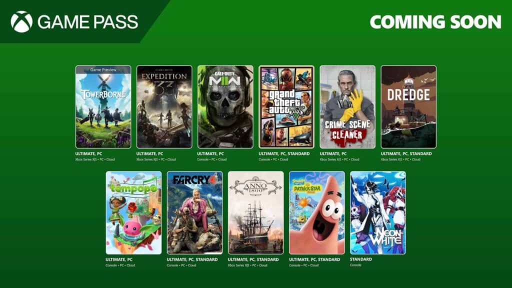 Image of several Xbox Game Pass/games coming soon/new games