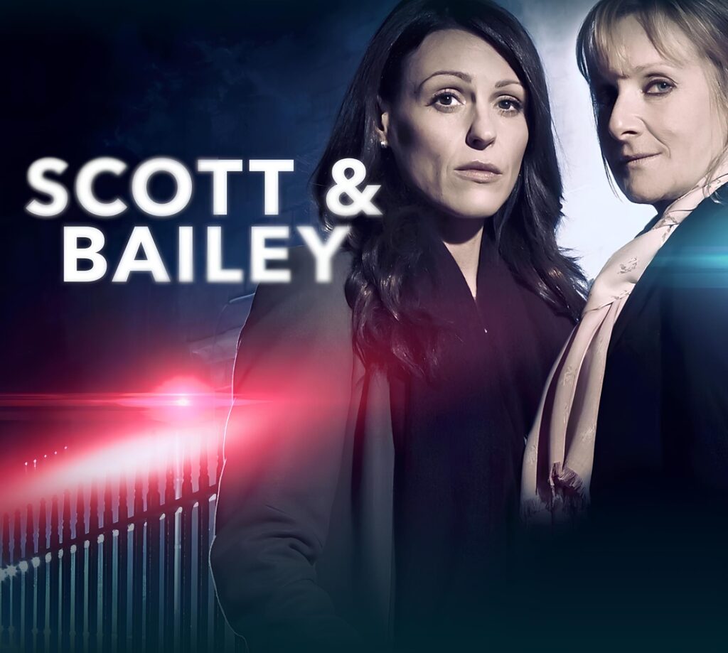 screenshotted promotional image for the uk based tv show Scott & Bailey with two women on the front