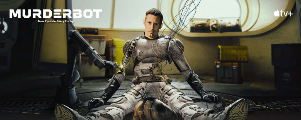 The official title card for Murderbot, a new sci-fi Apple TV+ show based on the popular book series.