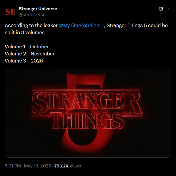 "Stranger Things" Season Five Release Rumor