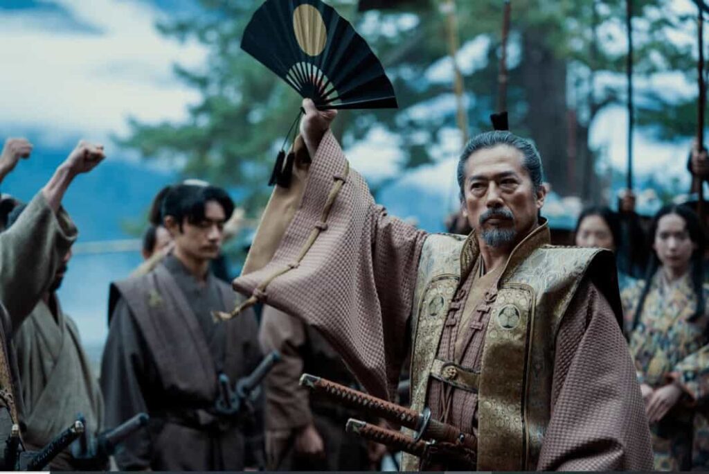 Hiroyuki Sanada as Lord Yoshii Toranaga in a powerful scene from the historical drama show, Shōgun.