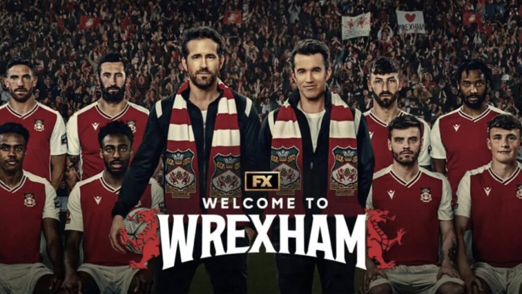 Ryan Reynolds, Rob McElhenney, and the Wrexham AFC team from the Hulu docuseries, Welcome to Wrexham.