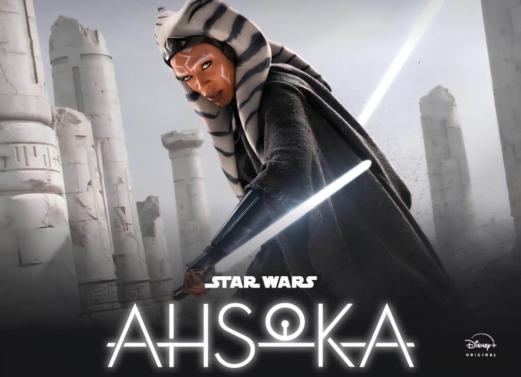 Promotional image of Rosario Dawson who plays Ahsoka Tano in the Disney+ series, Ahsoka.