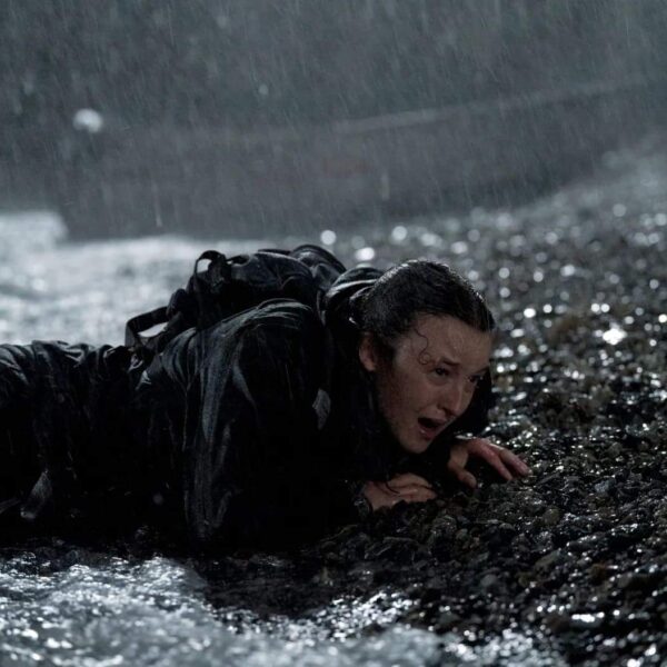 The Last of Us Season 2 Finale, Bella Ramsey as Ellie crawling up the Seraphite beach, Set Decorators Society of America Award winner