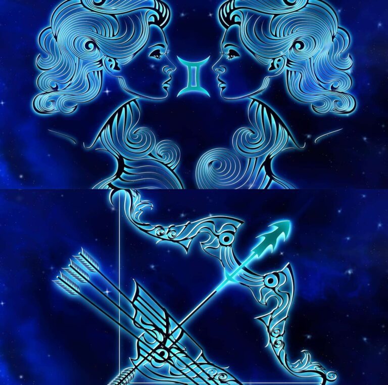 edited image of the zodiac signs Gemini and Sagittarius symbols
