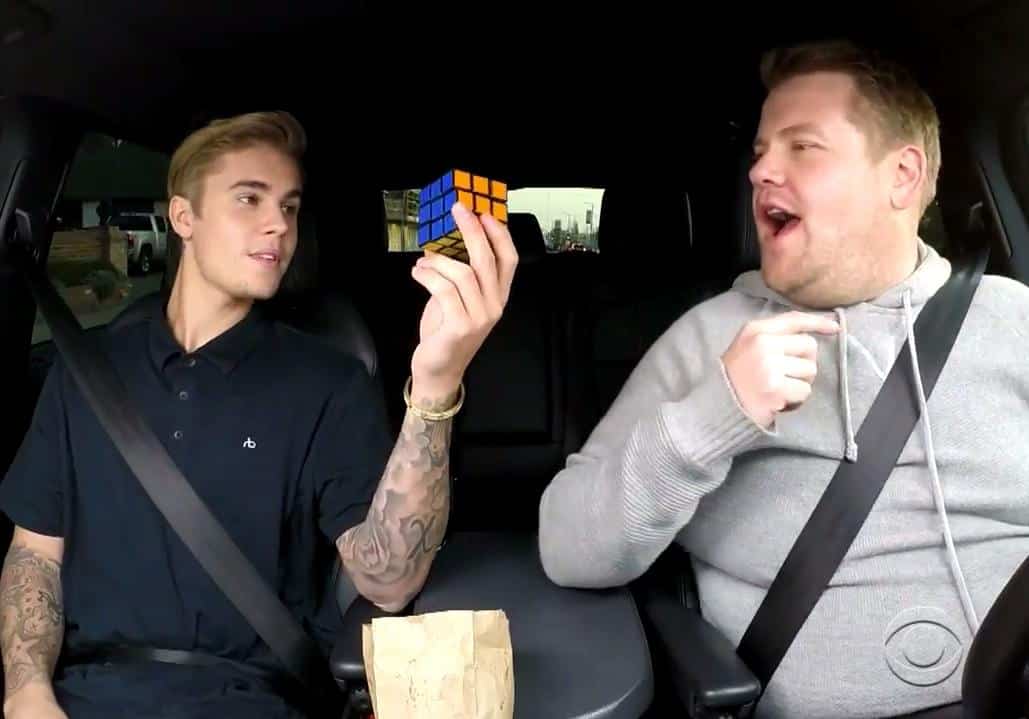 celebrity secret talents: justin bieber shows off how he can solve a rubik's cube. courtesy of CBS