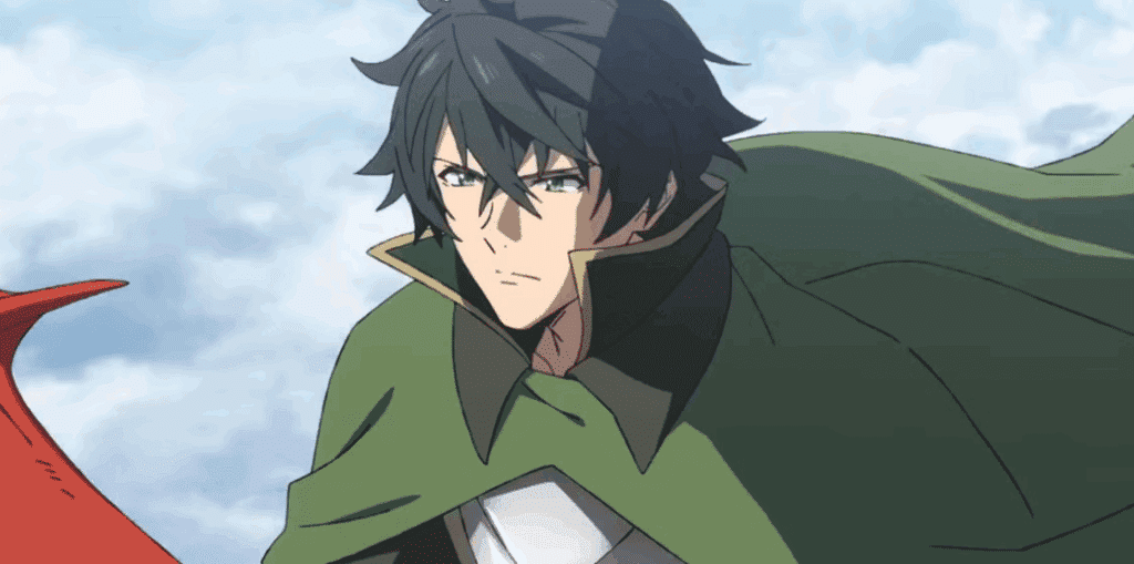 Naofumi, the Shield Hero, from The Rising of the Shield Hero anime, wearing a green cloak.