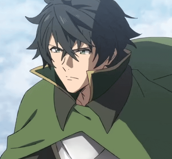 Naofumi, the Shield Hero, from The Rising of the Shield Hero anime, wearing a green cloak.