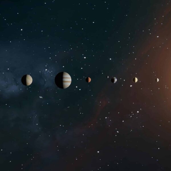 An artistic representation of the solar system showing planets orbiting the sun. planet retrograde
