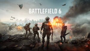 Battlefield 6 title screen showcasing EA Private Sale branding amid dramatic war-themed visuals.