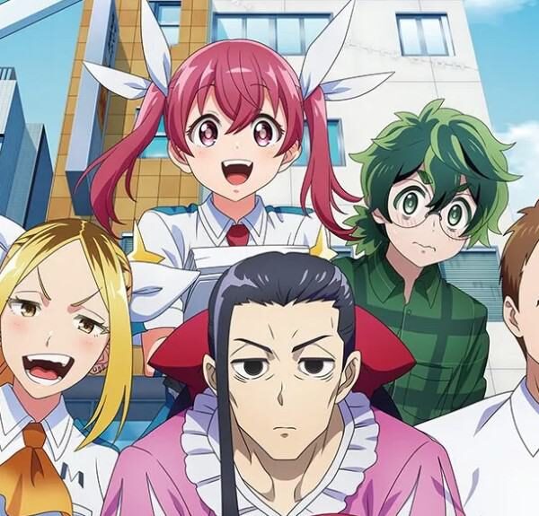 A group of five anime characters standing together from Magilumiere Magical Girls Inc.