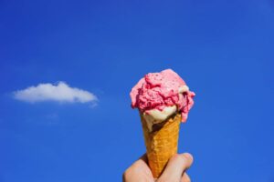 ice cream, milk ice cream, soft ice cream, ice cream cone, waffle, eating ice cream, refreshment, melt, food, cream ice cream, dessert, yummy, ice cream parlor, hand, keep, heaven, nature, clouds, summer, national ice cream day,