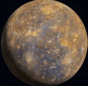 Up close generated image of the planet mercury. mercury retrograde, mercury direct,