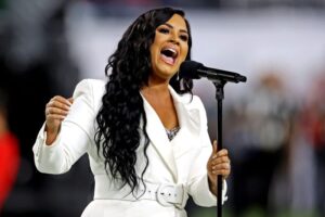 Demi Lovato performs the national anthem before Super Bowl LIV