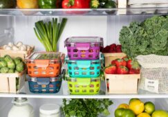 Stocked refrigerator, meal prep