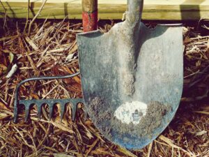 Gardening tools including a shovel and rake with dirt, hand tools, and natural farm setting. Image credit: by Pexels via Pixabay