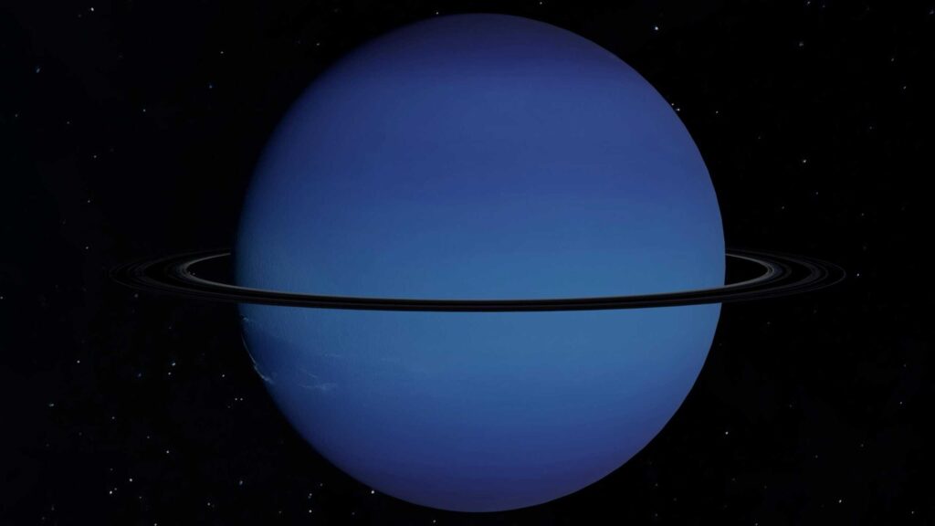 A detailed image of Uranus with its rings captured against a starry background.