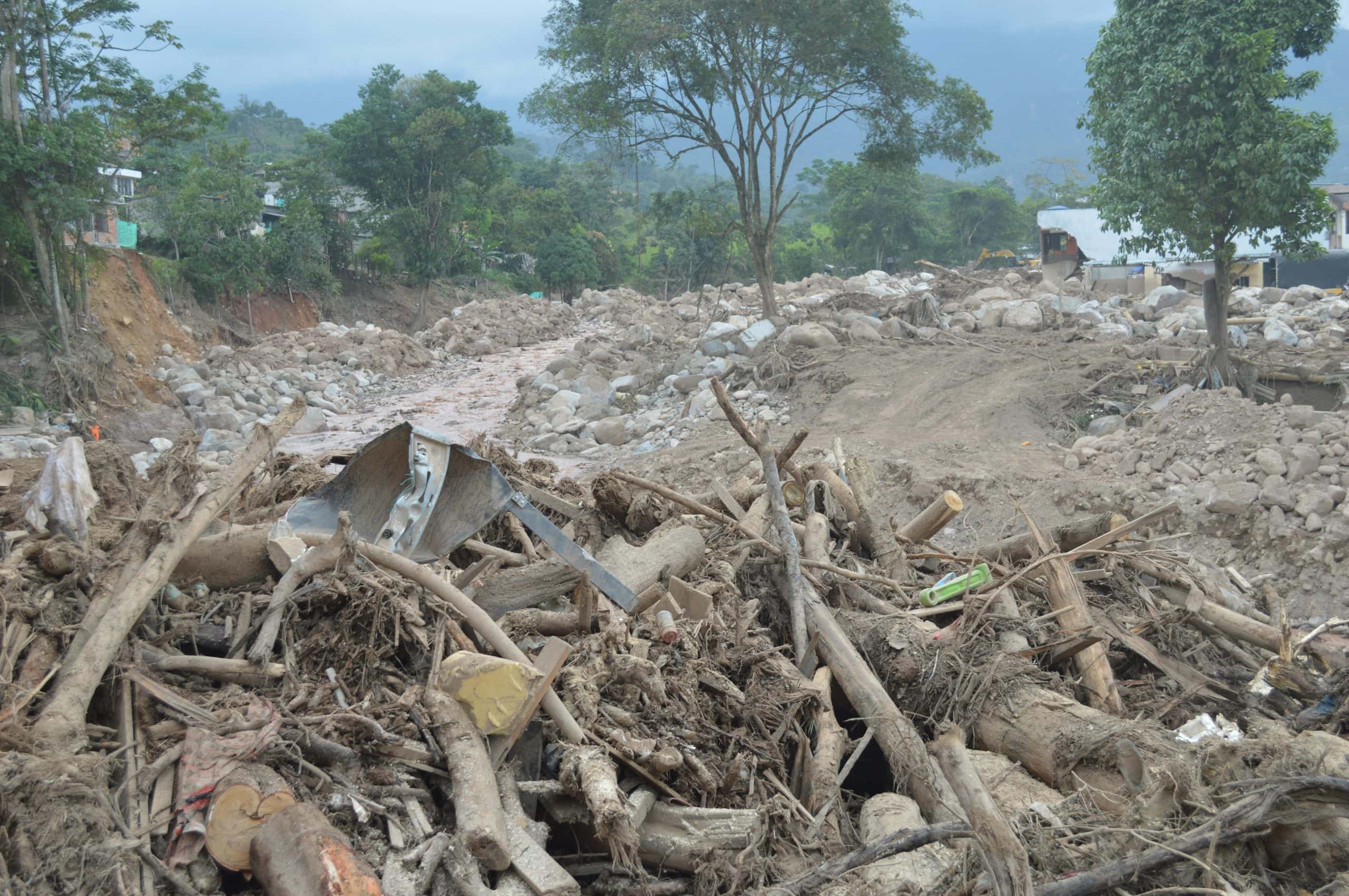 Debris and destruction after a severe landslide in Mocoa, Colombia. Tree cutting and clearing is hurricane-proofing