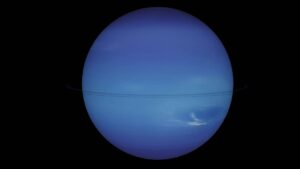 High-resolution image of Neptune showing its vivid blue color and atmospheric details.