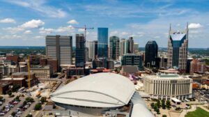Aerial view of the Nashville skyline with modern skyscrapers and downtown architecture, representing the setting of 9-1-1: Nashville. Photo by Kelly via Pexels.