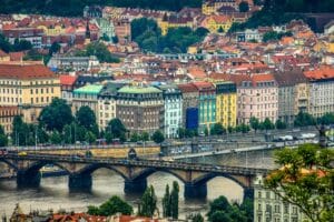 This is a photograph of the city of Prague. Prague could be a great location for travel in late August.