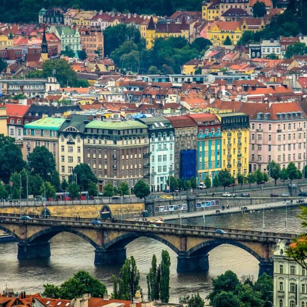 This is a photograph of the city of Prague. Prague could be a great location for travel in late August.