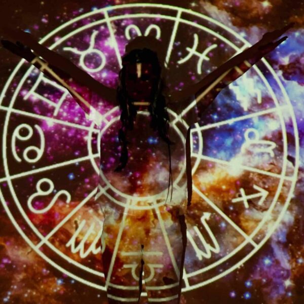 Silhouette of person extending arms against zodiac symbols and cosmic background, esoteric theme. misconception, misconceptions zodiac signs, Neptune retrograde in pisces, attraction, zodiac