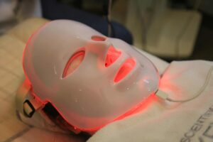 Close-up of an led therapy light mask used in modern skincare treatments.