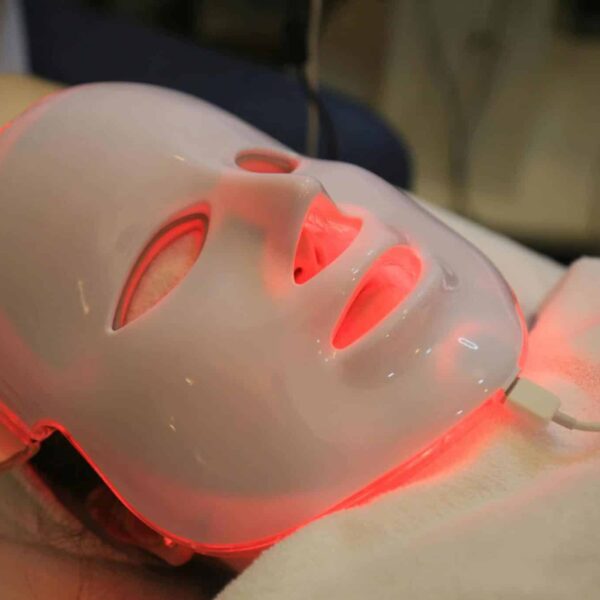Close-up of an led therapy light mask used in modern skincare treatments.