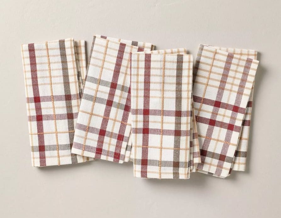 Set of 4 Fall Plaid Cloth Napkins Burgundy/Brown - Hearth & Hand™ with Magnolia