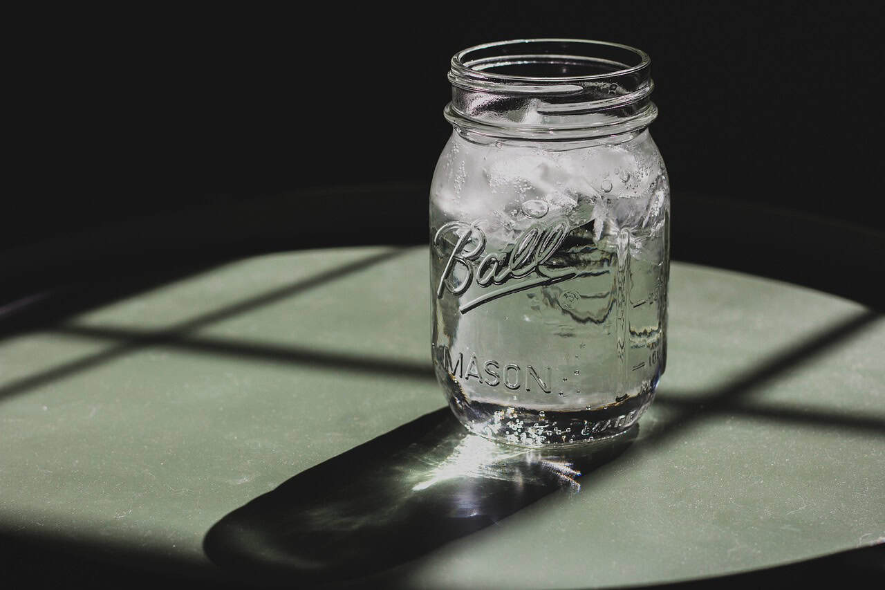 glass, jar, ice, cold, water, table, shadow, dark, gray table, gray glass, nature, gray glasses