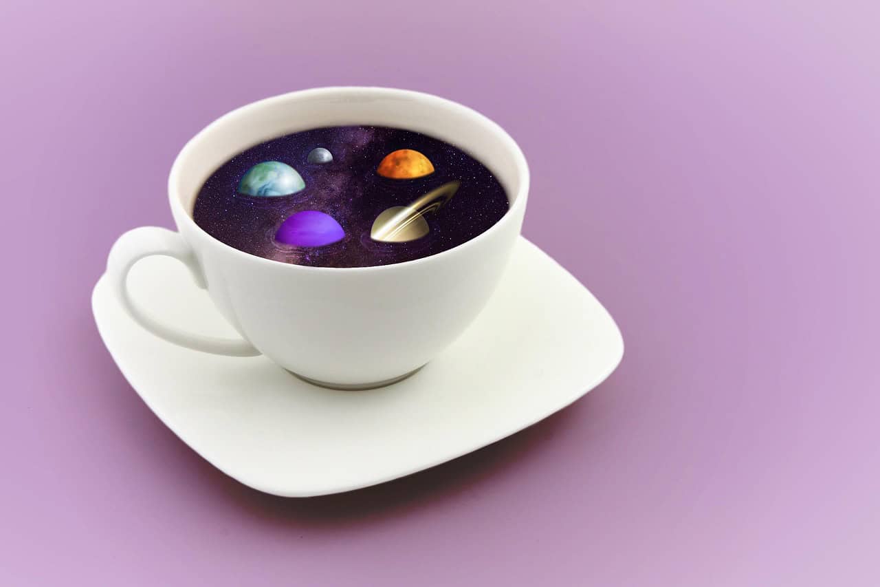 Midheaven, rising sign, tea, planets, purple, cup, space, universe, tea cup, astrology, pink tea, pink universe, pink cup, pink planet