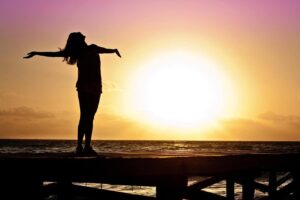 woman, girl, freedom, happy, sun, silhouette, sunrise, beach, sunset, nature, dusk, dawn, twilight, daily devotion