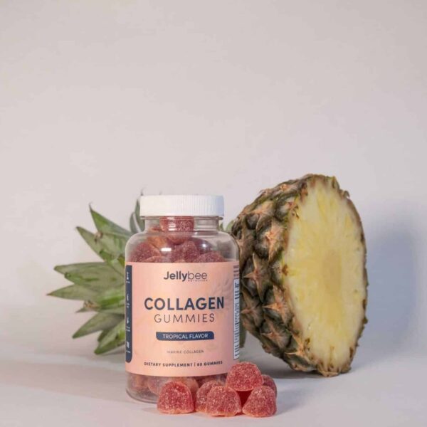 This is a photograph of collagen gummies and the top of a pineapple. Collagen decline can have multiple impacts.