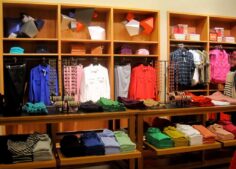 This is a photograph of clothing in a J. Crew store. The rollneck sweater from J. Crew is a perennially popular item.