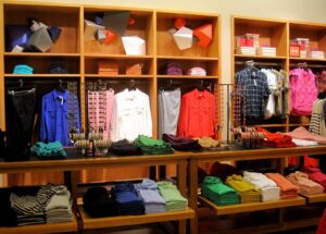 This is a photograph of clothing in a J. Crew store. The rollneck sweater from J. Crew is a perennially popular item.