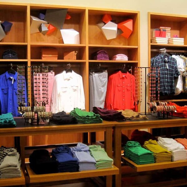 This is a photograph of clothing in a J. Crew store. The rollneck sweater from J. Crew is a perennially popular item.