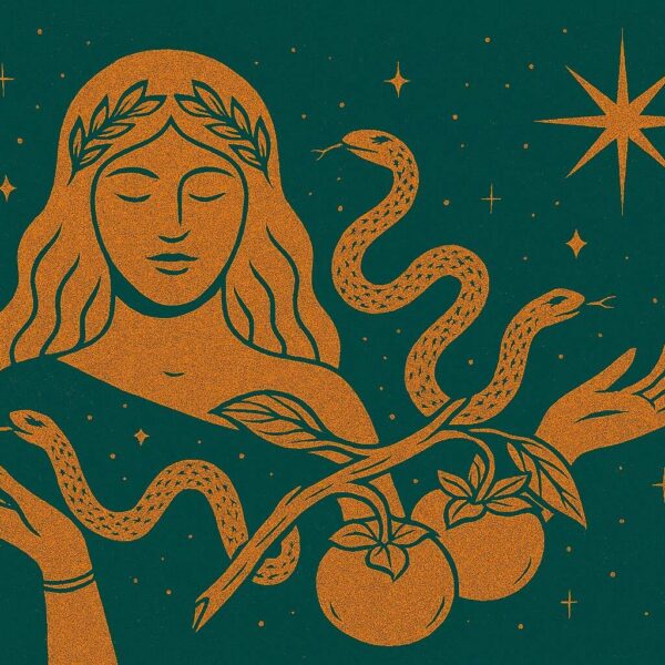 Ophiuchus daily horoscope inspired goddess cradles a serpent in her hands, framed by radiant stars—evoking Capricorn’s steady ambition and legacy-building.
