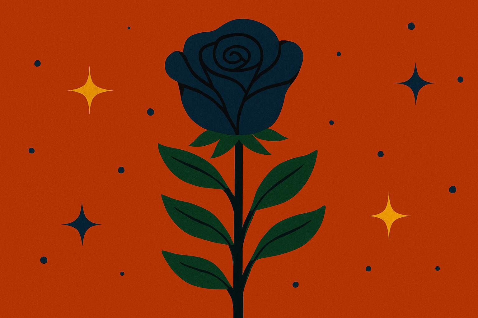 Ophiuchus inspired blue rose on a red starlit sky. 